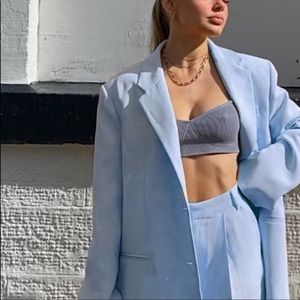 Zara Straight Cut Blazer Bloggers Favorite In Blue XS